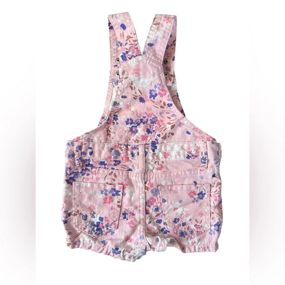 Children’s Place Baby Girl Pink Floral Denim Shortalls | 9-12M